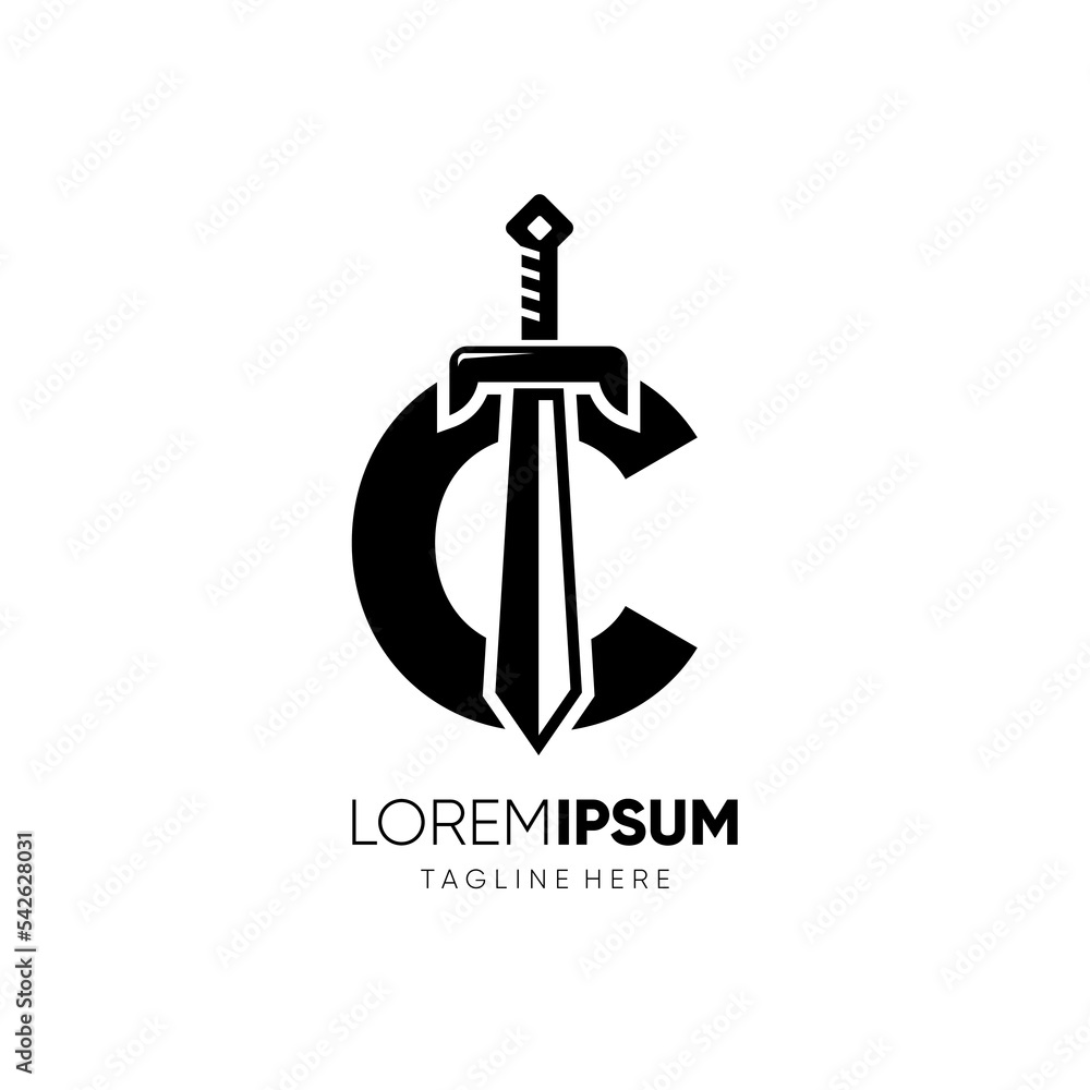 Letter C Sword Logo Design Vector Icon Graphic Emblem Illustration