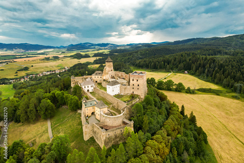 Photography View of Slovakia with Tatras moutain and Stara Lubovna castle