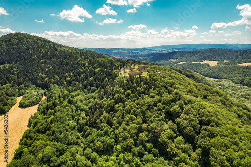 An aerial view of the medieval Zborov Castle, Slovakia photo