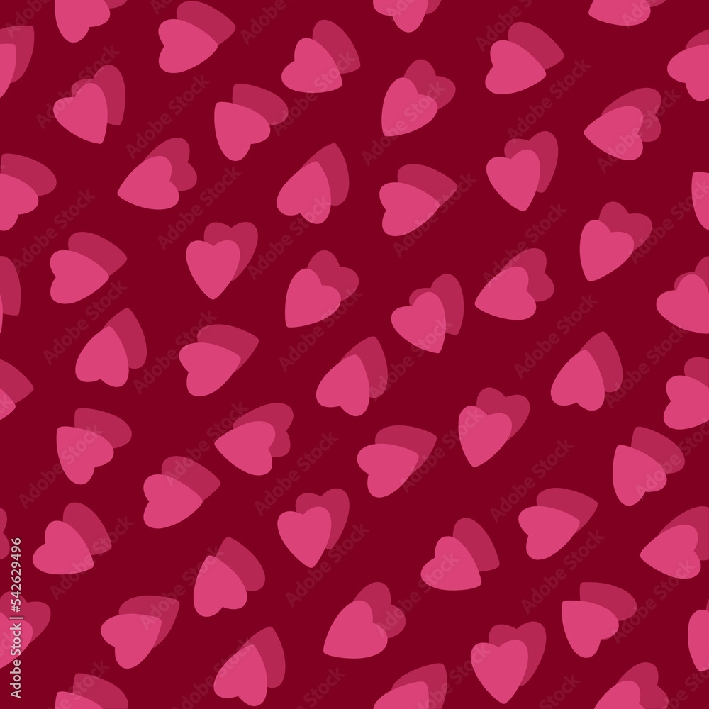 Simple pink hearts seamless pattern chaotic red background made of tiny heart silhouettes of overlapping layering effect.For Valentines,mothers day,Easter,wedding,gift wrapping paper,textiles