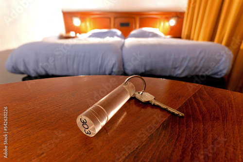 hotel key on table in standard room