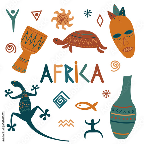 ethnic doodle set with african clip art 
