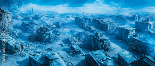 Concept illustration of a destroyed city after war, background illustration. © 4K_Heaven