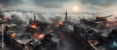 Concept illustration of a destroyed city after war  background illustration.
