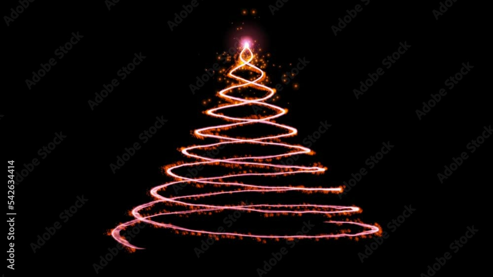 Holiday Christmas tree from glowing particles, rotating, loop, against black Holiday Christmas tree from glowing particles, rotating, loop, against black