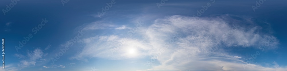 Blue sky panorama with Cirrus clouds. Seamless hdr 360 degree pa