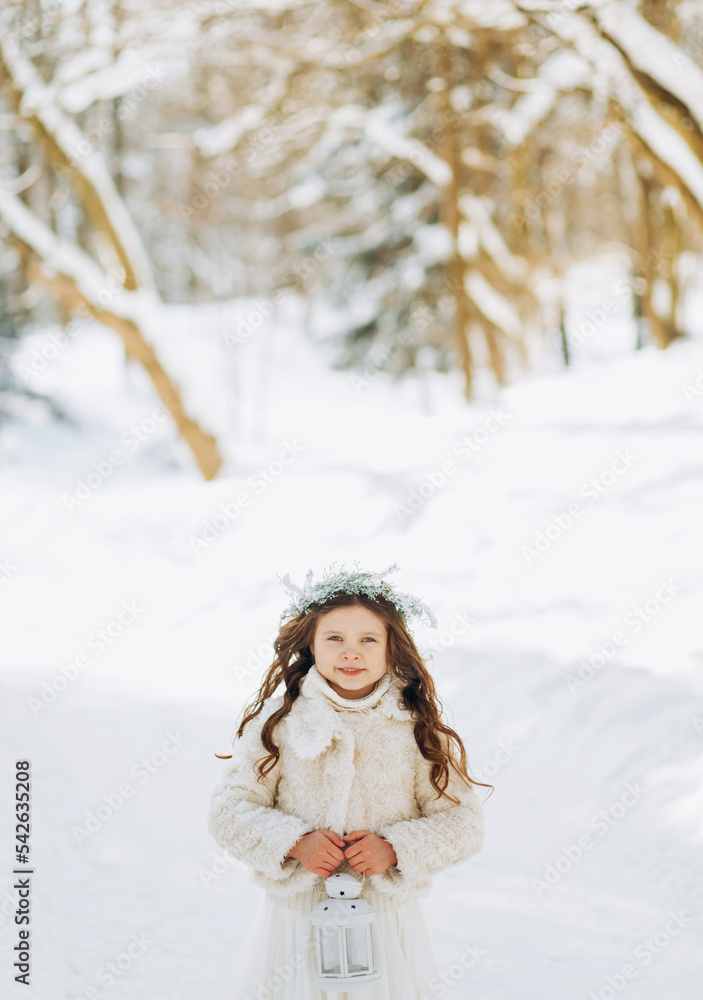 Funny Little Girl Having Fun in Beautiful Winter Park.