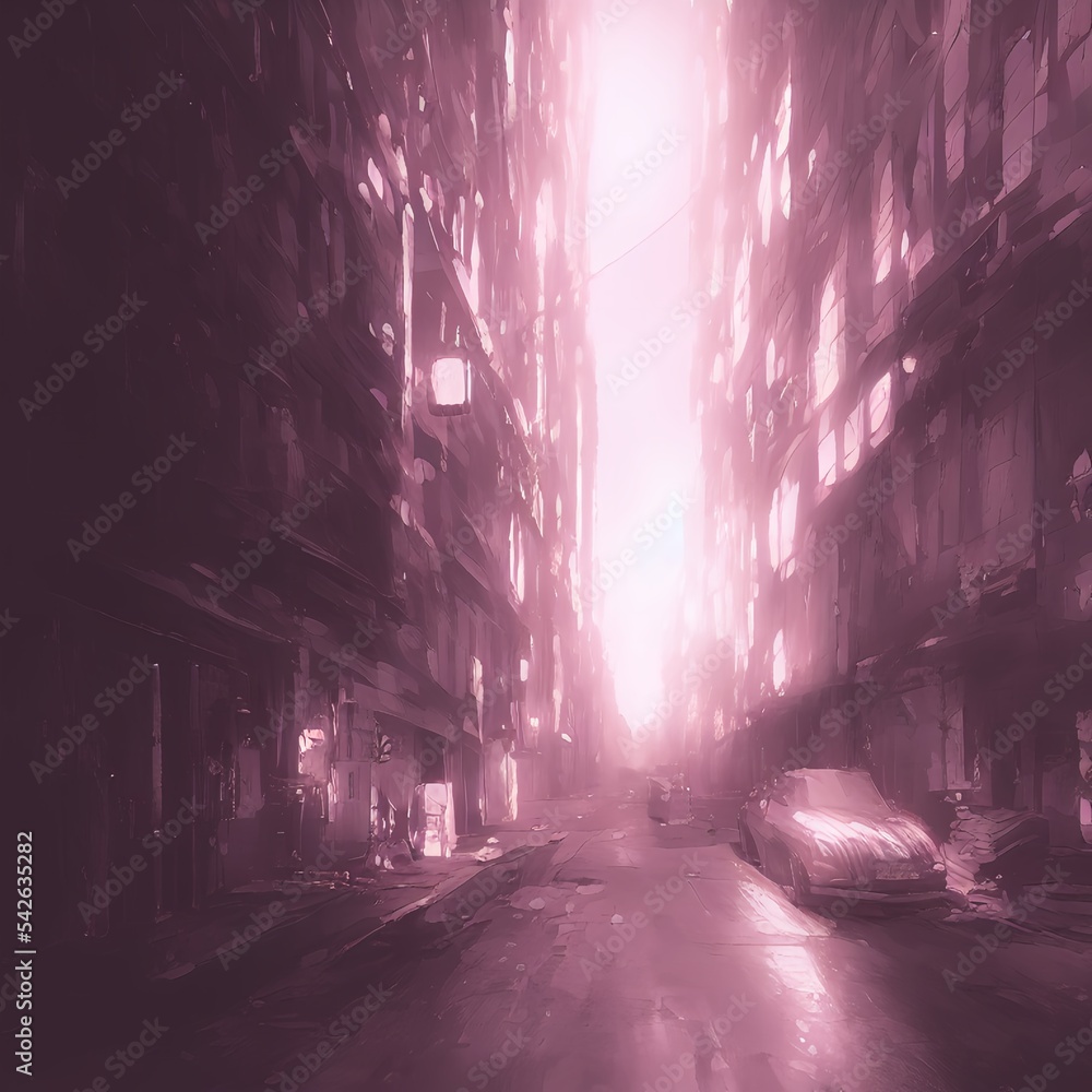night cityscape street fantasy illustration