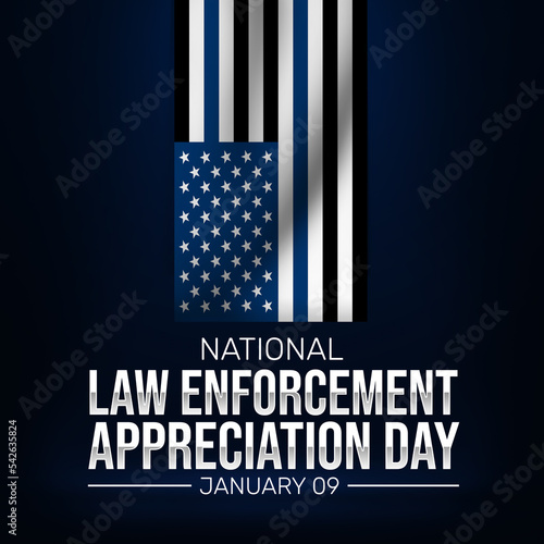 National Law Enforcement Appreciation Day Background with waving flag in a dark room. Elegant patriotic backdrop appreciating American law enforcement for their service photo