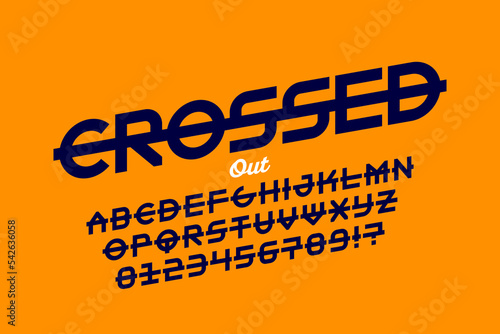 Crossed out style font design, alphabet letters and numbers vector illustration