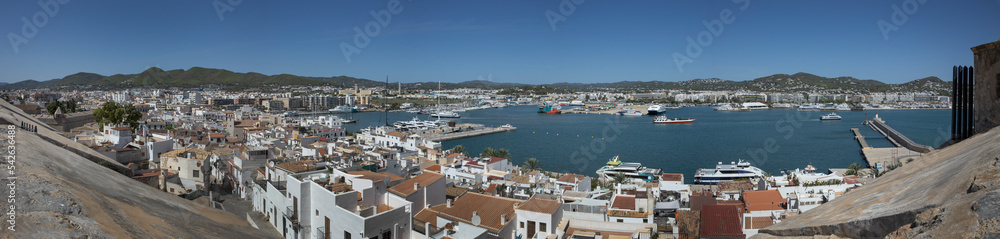 panorama, overview, harbour, harbor and town, ibiza, ballearen, spain, island, ibiza town, old town, fortress, sea, coast,