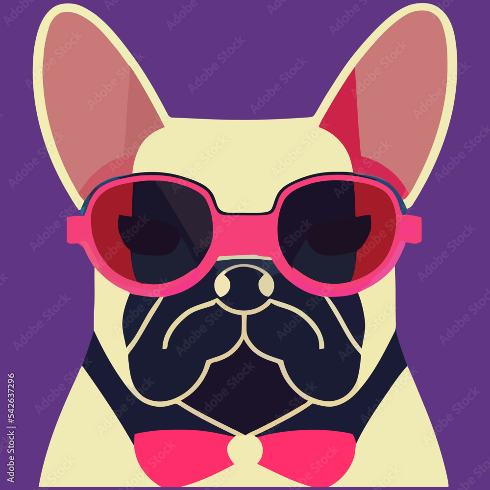 Naklejka premium illustration Vector graphic of French bulldog wearing sunglasses and bow ties isolated good for logo, icon, mascot, print or customize your design