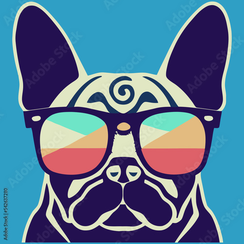 illustration Vector graphic of colorful  French bulldog wearing sunglasses isolated good for logo, icon, mascot, print or customize your design