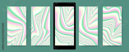 Multicolor Holography Screensaver. Abstract Gradient Templates for Mobile. Neon Liquid Textures. Holographic Backgrounds. Vector Fluid Wallpaper. Bright Vibrant Waves. Mesh Hologram Set.