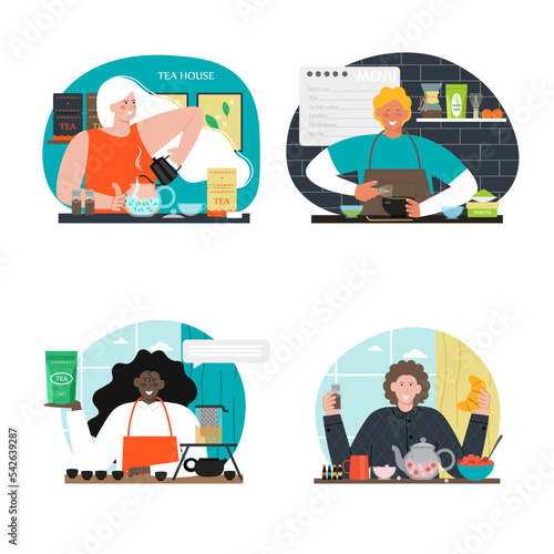 Tea ceremony event vector scene set isolated