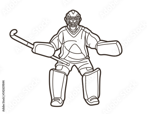 Field Hockey Sport Male Player Action Cartoon Graphic Vector