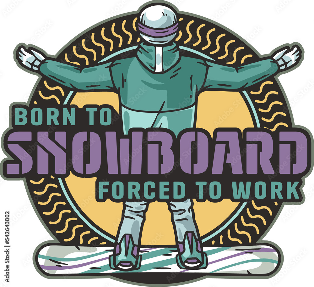 Naklejka premium Snowboarder on a snowy mountain. Winter season extreme active sport. Emblem about snowboarding