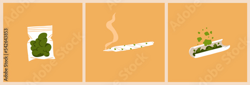 Hand drawn vector abstract graphic clip art illustration of Medical Marijuana, smoking accessories.Smoking weed cartoon.Cannabis and weed legalization concept design art.Trendy vector illustration.
