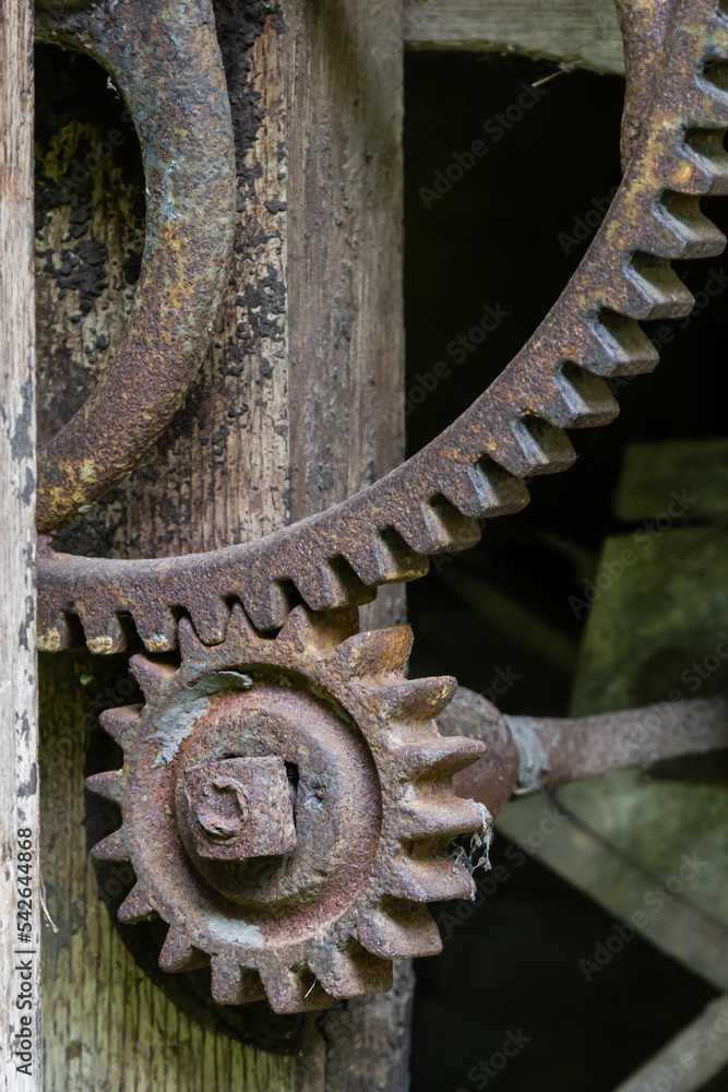 Rusty gears from old mechanism photographed at close range Rusty gears from old mechanism photographed at close range
