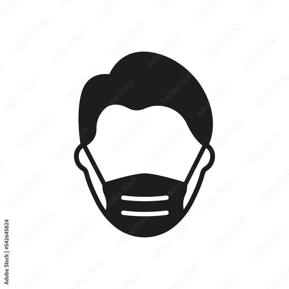Man in Face Mask Silhouette Icon. Medical Face Protection Mask Cover Mouth and Nose of Human. Wear Respirator against Virus, Air Pollution, Dust and Allergy. Isolated Vector illustration Man in Face Mask Silhouette Icon. Medical Face Protection Mask Cover Mouth and Nose of Human. Wear Respirator against Virus, Air Pollution, Dust and Allergy. Isolated Vector illustration