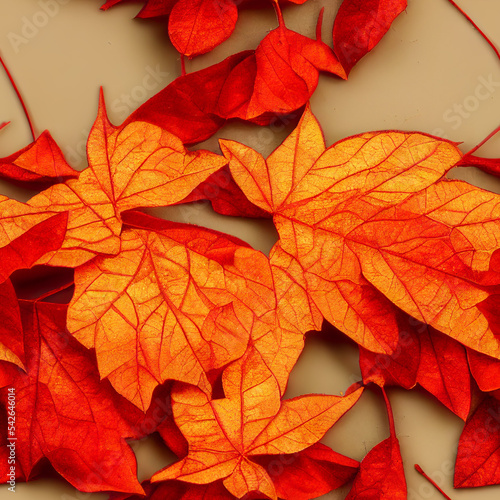 seamless red and orange autumn leaves on cream background