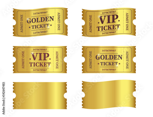 Realistic Golden ticket, VIP ticket. Admit one. Set