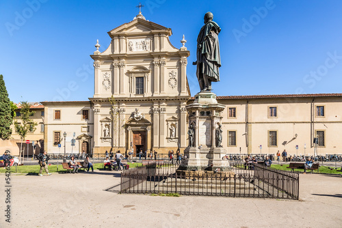 Florence, Italy. Church of San Marco (XIII century) and a monument to General Manfredo Fanti photo
