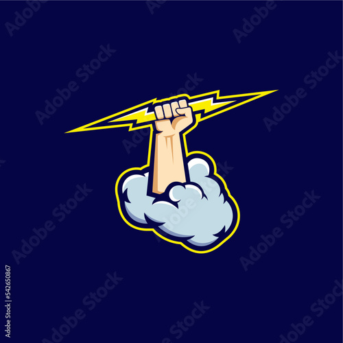 Hand holding thunders vector. thunders cloud vector
