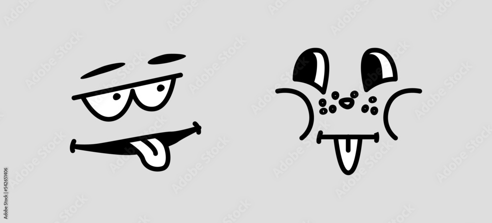 Facial expression of cartoon character, isolated eyes and mouth ...
