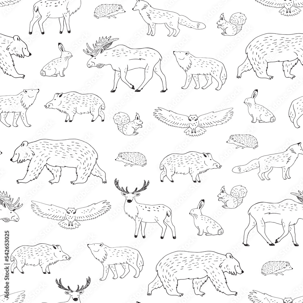Forest animals vector line seamless pattern. Forest animals vector line seamless pattern.