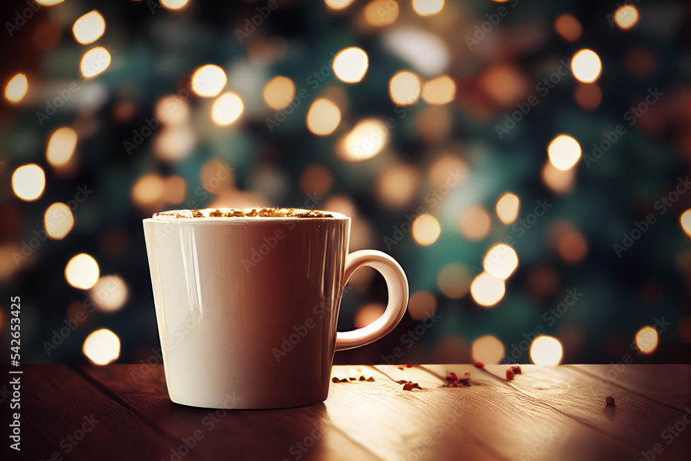 Obraz premium hot drinks against Christmas lights