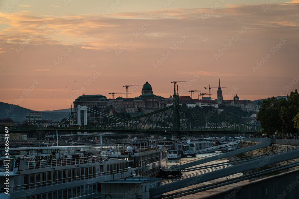 Busy view of Budapest at sunset