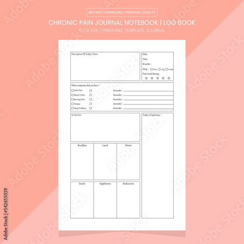 Chronic Pain Journal Notebook | Chronic Pain Notebook | Chronic Pain Diary Printable Template