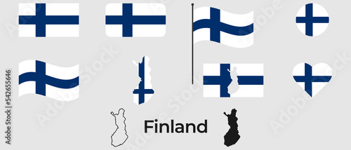 Flag of Finland. Silhouette of Finland. National symbol.