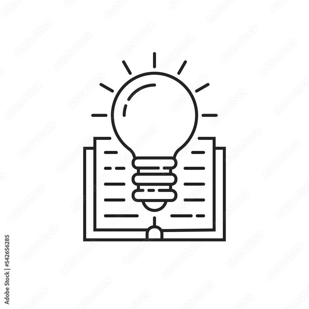 thin line light bulb with open book black icon thin line light bulb with open book black icon