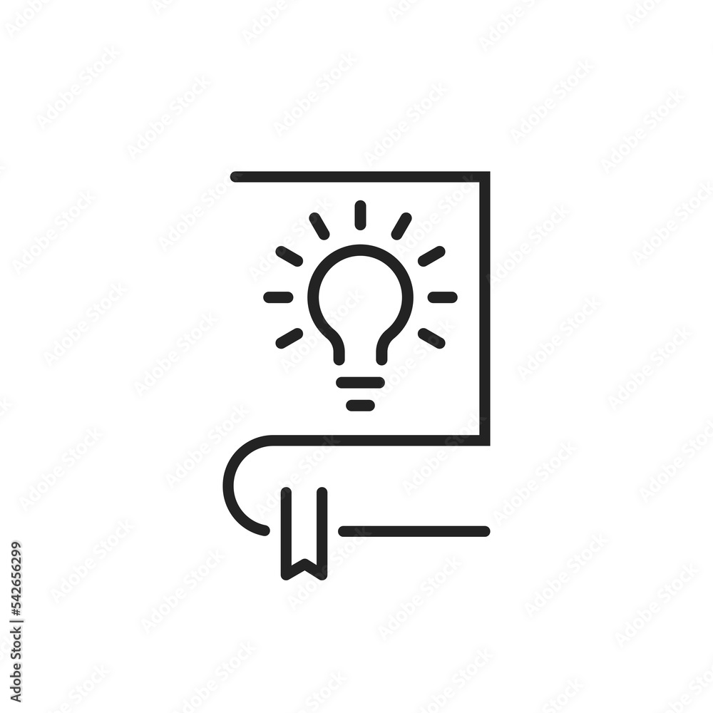 abstract black icon with thin line book and light bulb abstract black icon with thin line book and light bulb