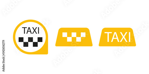 Taxi set icon. Taxi mobile application or ordering taxi online from smartphone concept illustration. Taxi car roof sign. Vector set icon on a white background