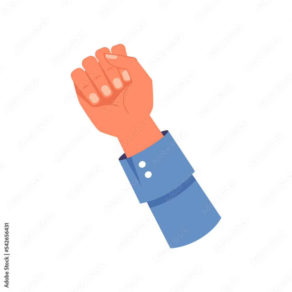 Raised up hand of a protester, arm gesture in demonstration. Riot or objection, expressing problems and claims in public. Vector in flat cartoon style Raised up hand of a protester, arm gesture in demonstration. Riot or objection, expressing problems and claims in public. Vector in flat cartoon style