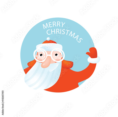 New Year card with Santa Claus. Happy foot mountain and Merry Christmas! Poster, postcard, invitation. New Year's poster. Cartoon Santa Claus.