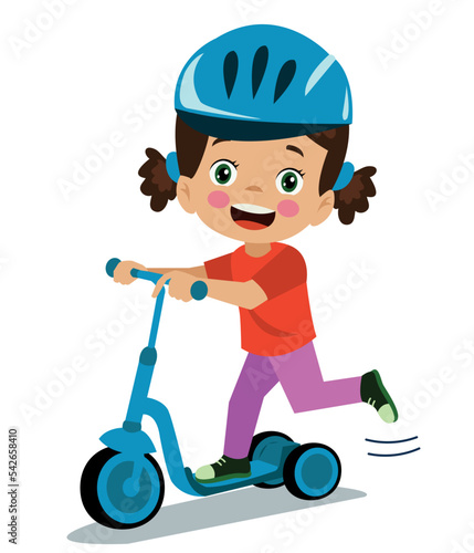 cute happy boy riding scooter