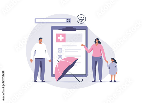 Health insurance illustration. Medicine and healthcare for all family concept. Vector illustration.