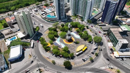 Aracaju Sergipe. Aracaju Brazil. Panning wide cityscape of Old Lighthouse Roundabout at Aracaju capital city of Sergipe at Brazil. Aerial urban lighthouse downtown cityscape.