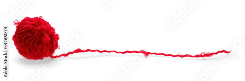 Fototapeta A ball of red woolen threads on a white background with a shadow