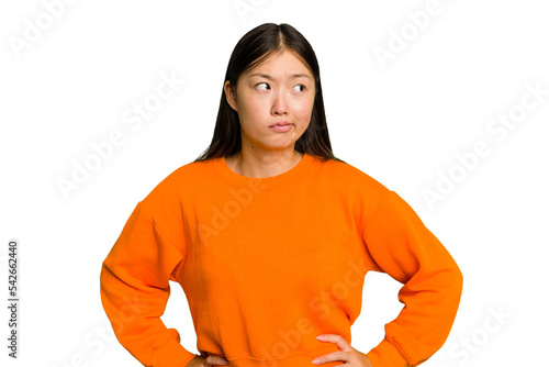 Fényképezés Young Asian woman isolated confused, feels doubtful and unsure.