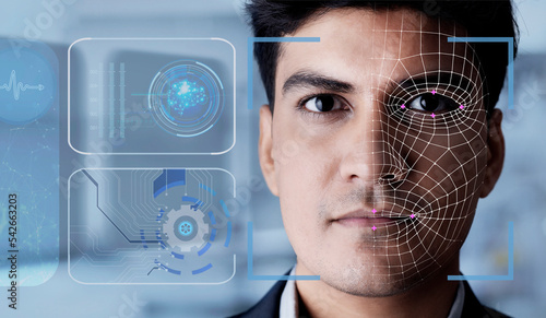 Authentication by facial recognition concept photo