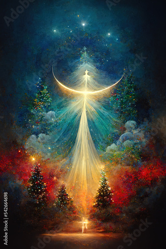 Christmas Eve descend on earth, peace of Christmas, love of Christmas, illustrat Fototapet