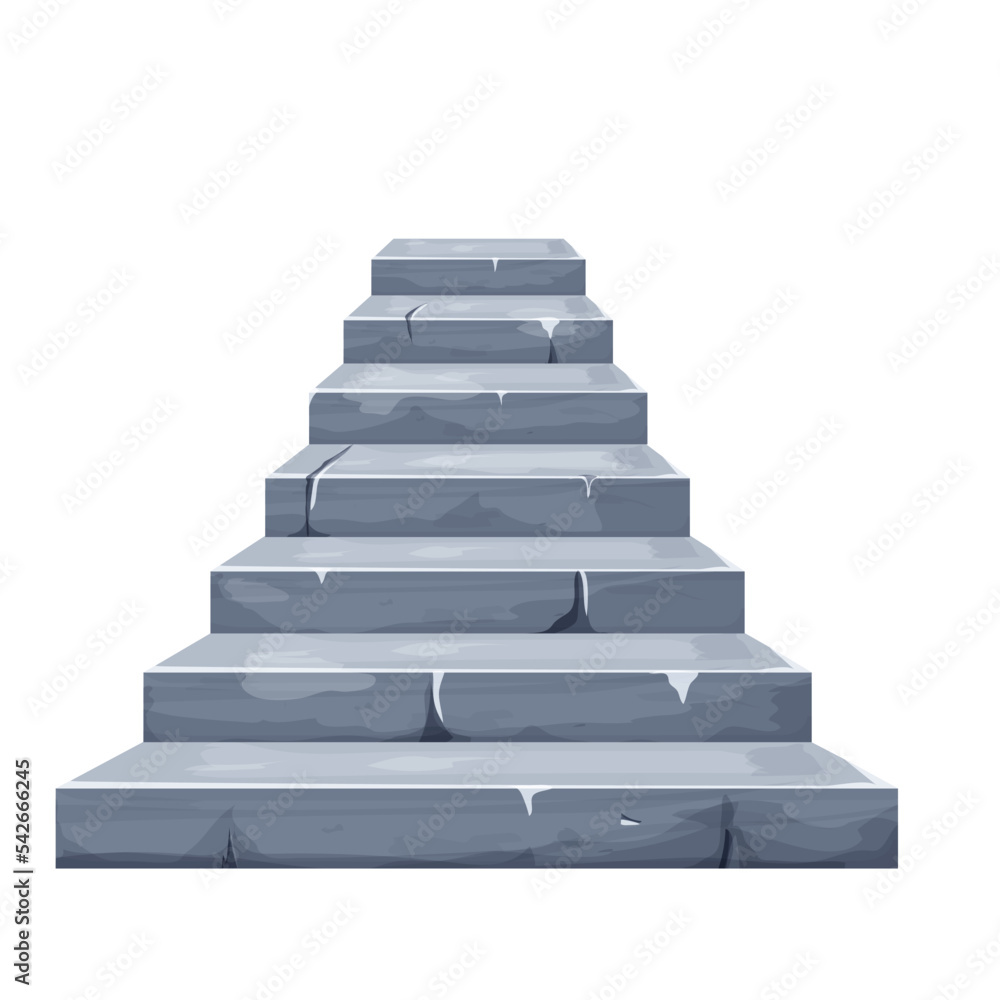 Stone fairy stairs, medieval ancient architecture in cartoon style isolated on white background with cracks, broken elements. Game asset,design element Stone fairy stairs, medieval ancient architecture in cartoon style isolated on white background with cracks, broken elements. Game asset,design element