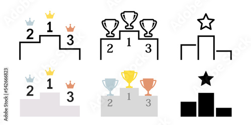 チャンピオン優勝の表彰台、勝者と成績のランク順位、ベクターアイコンイラスト素材