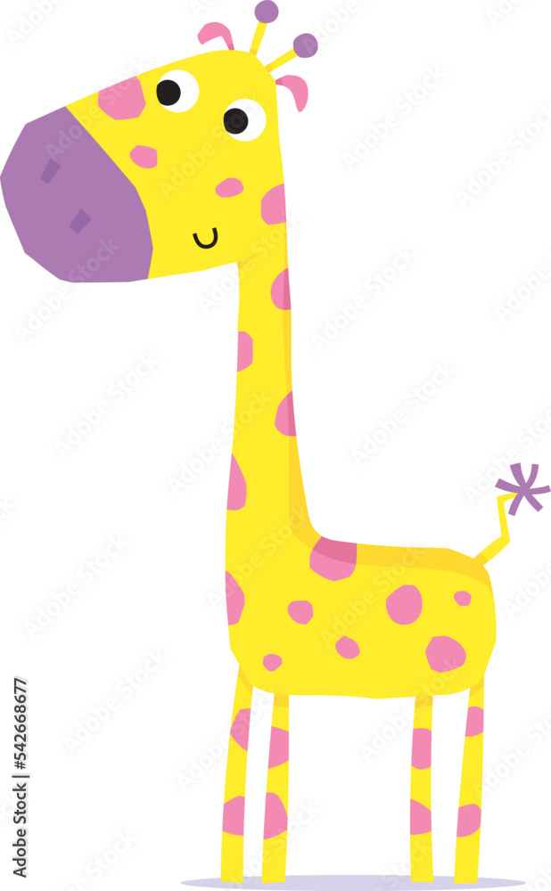 Cute cartoon vector of happy smiling fun giraffe isolated on a white background.
Cute cartoon vector of happy smiling fun giraffe isolated on a white background.