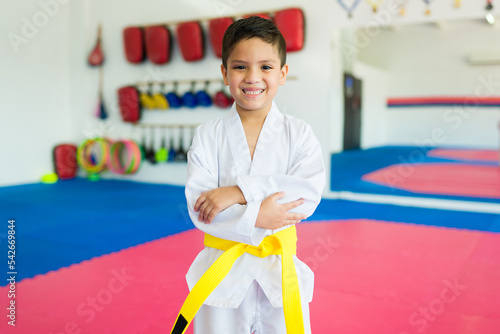 Canvastavla Cheerful kid enjoying learning martial arts